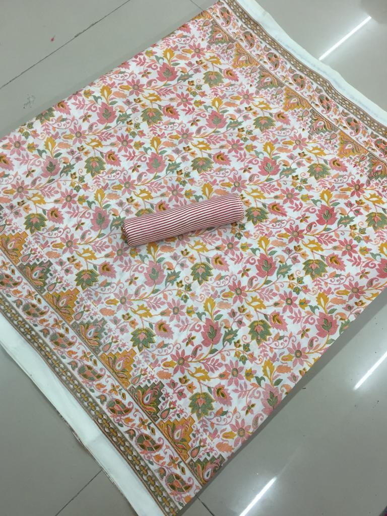 Kashmiri Silk Saree - 5.5 Mtr Length, 0.8 Mtr Blouse | Multi-color Art Silk, Printed Pattern With Stone Work For All Seasons