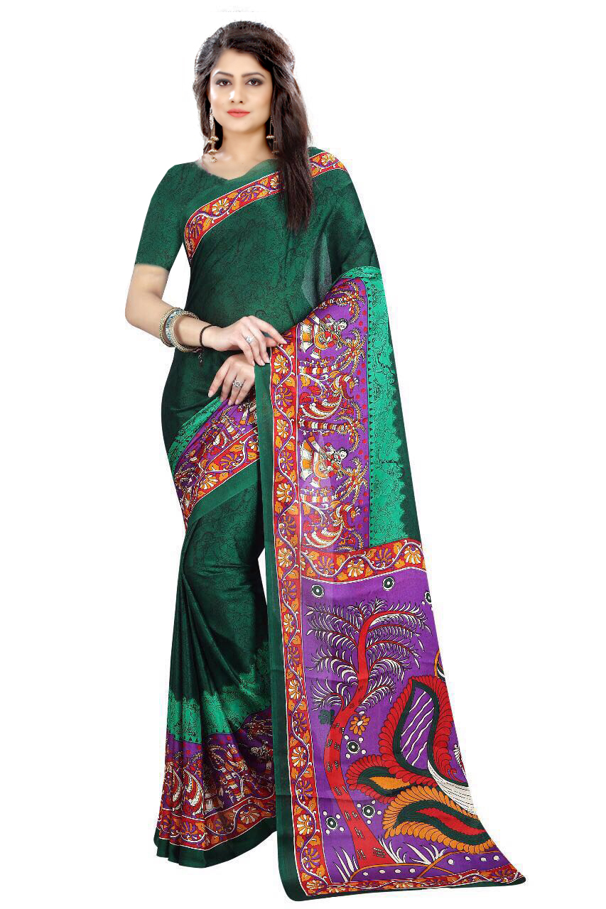 Aishwarya Women's Saree - Cotton Blend, 5.5 Mtr Length , Multi Color With Beads Closure, Plain Pattern, Zari Work, Chiffon Fabric