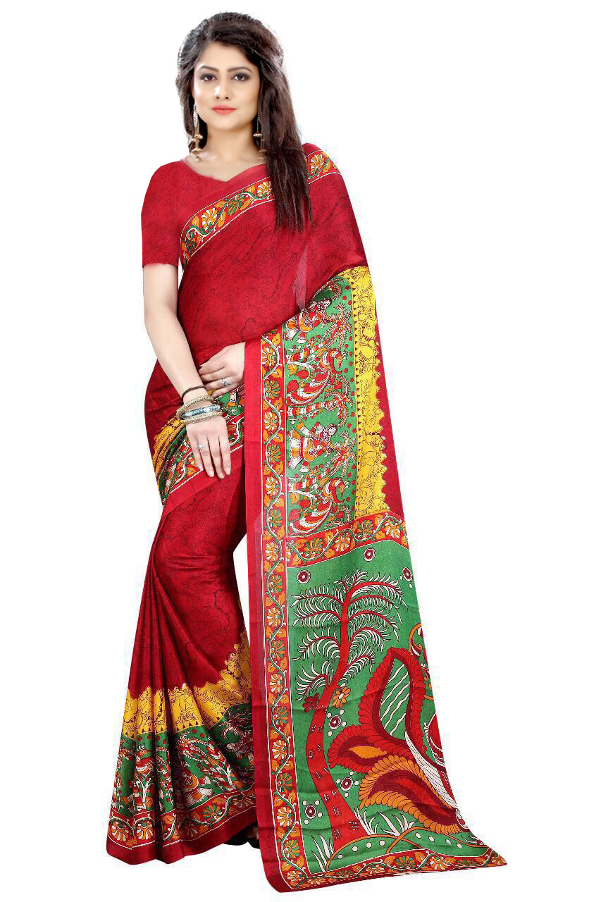 Aishwarya Women's Saree - Cotton Blend, 5.5 Mtr Length , Multi Color With Beads Closure, Plain Pattern, Zari Work, Chiffon Fabric