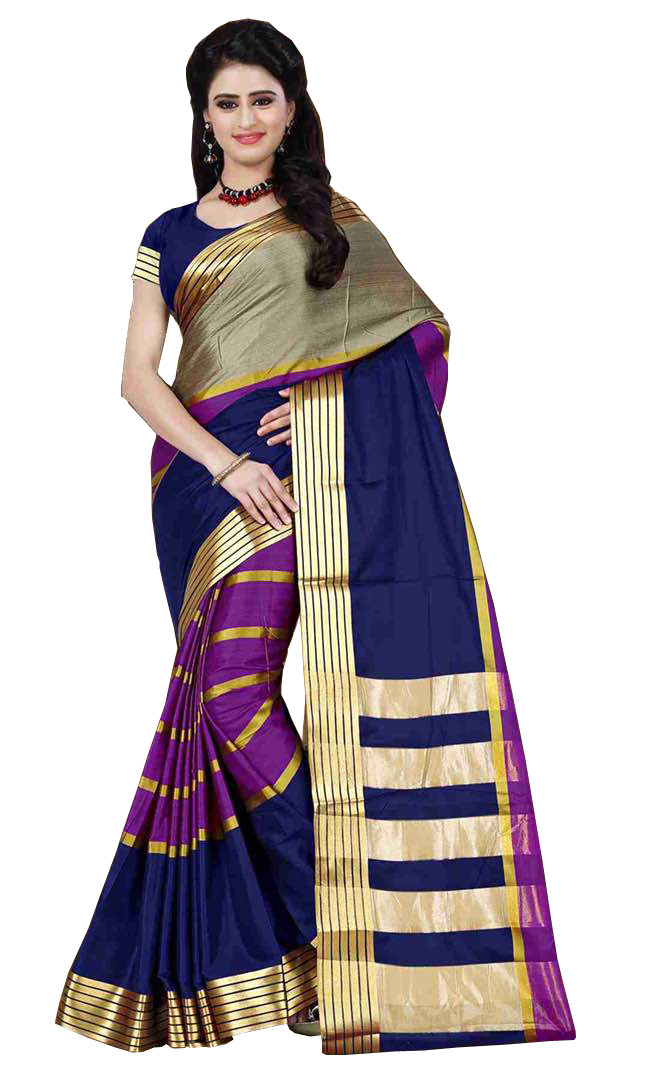 Fancy Topdy Saree - Cotton Silk, 5.5 Mtr Length, Multi Color | Laces Closure, Plain Pattern, 0.8 Mtr Blouse Length, Indian Style