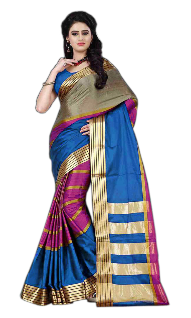 Fancy Topdy Saree - Cotton Silk, 5.5 Mtr Length, Multi Color | Laces Closure, Plain Pattern, 0.8 Mtr Blouse Length, Indian Style