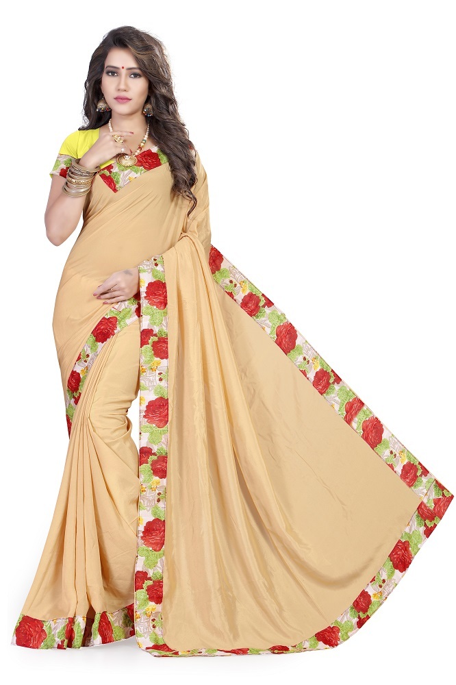 Rangoli Saree - Crepe Fabric, 5.5 Mtr Length, Multi-colored | Zari Work, Plain Pattern, Brocade Material
