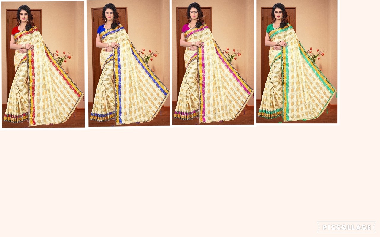 Riya Organza Check Saree - Jacquard Fabric, 5.5 Mtr Length, Multi-color With Printed Pattern And Patch Work Design