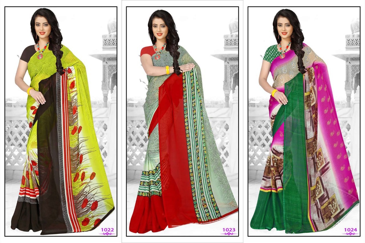 Printed Sarees - Pure Georgette, 5.5 Mtr Length, Multi Color | Printed Pattern, Includes 0.80 Mtr Blouse For Elegant Styling