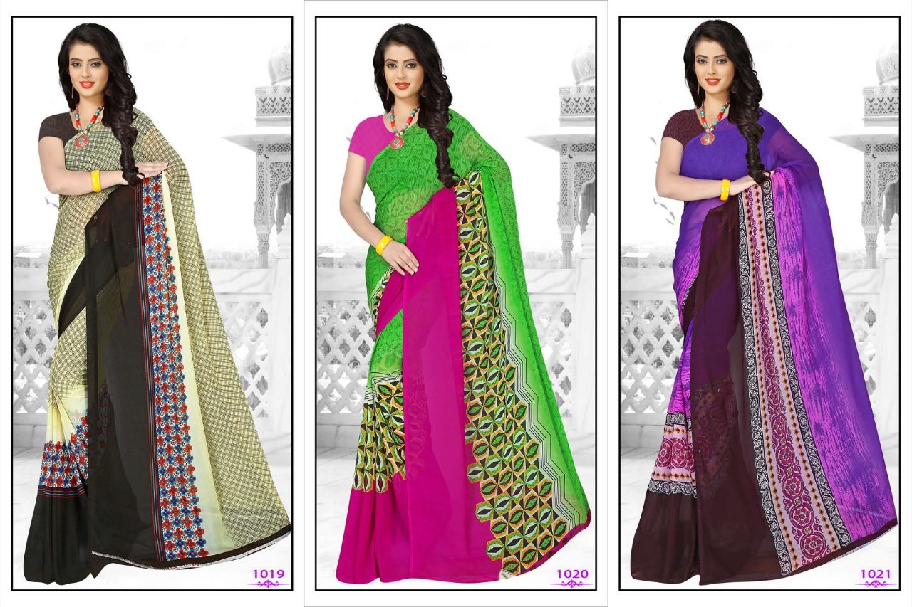 Printed Sarees - Pure Georgette, 5.5 Mtr Length, Multi Color | Printed Pattern, Includes 0.80 Mtr Blouse For Elegant Styling