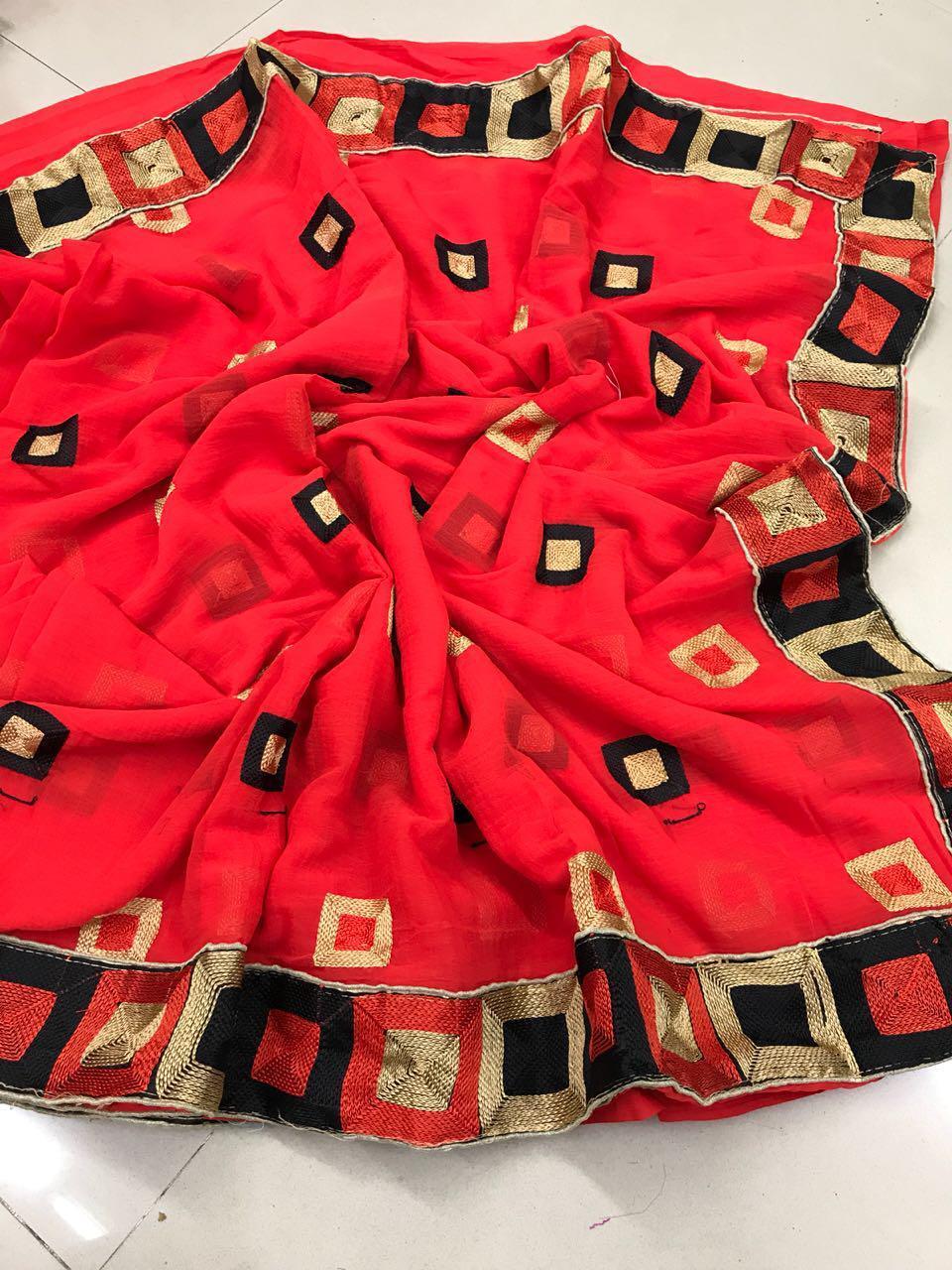 Georgette Designer Sarees - Georgette Fabric, 5.5 Mtr Length, 0.80 Mtr Blouse | Multi Color, Printed Pattern, Ideal For Festive Occasions