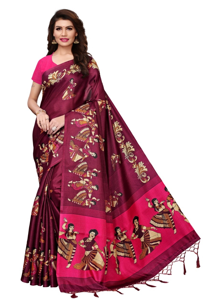 Kalamkari Sarees - Khadi Silk, 5.5 Mtr Length, Multi Color | Printed Pattern, Blouse Length 0.80 Mtr, Quality Assured Silks