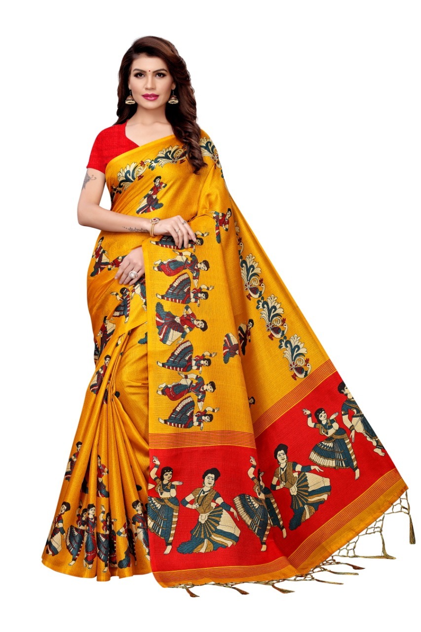 Kalamkari Sarees - Khadi Silk, 5.5 Mtr Length, Multi Color | Printed Pattern, Blouse Length 0.80 Mtr, Quality Assured Silks