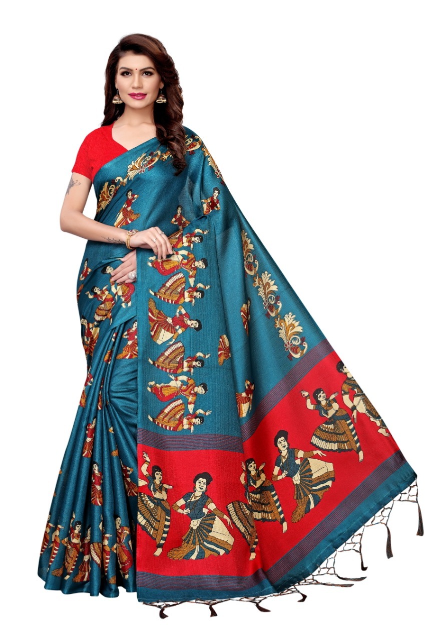 Kalamkari Sarees - Khadi Silk, 5.5 Mtr Length, Multi Color | Printed Pattern, Blouse Length 0.80 Mtr, Quality Assured Silks