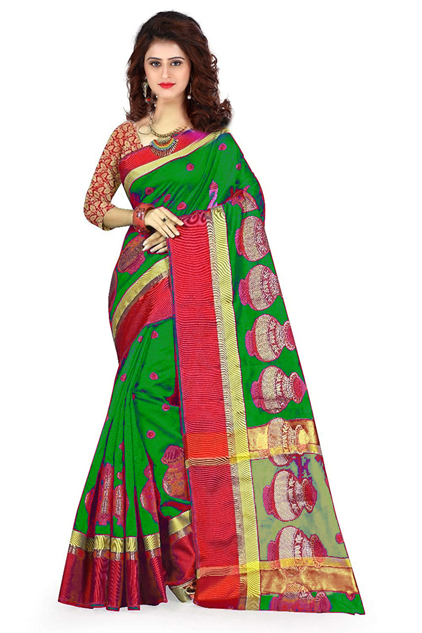 Blue Matka Cotton Silk Saree