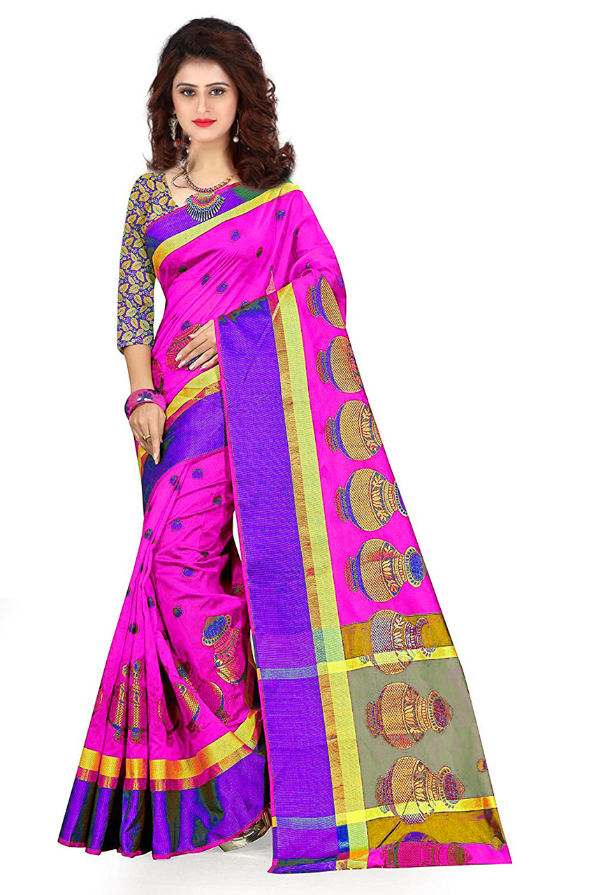 Blue Matka Cotton Silk Saree