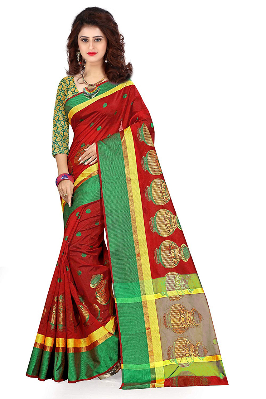 Blue Matka Cotton Silk Saree