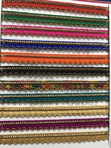 Lace - Multicolor Cotton Fancy Decorative Lace with Reversible Design | Features Sparkling Sequins and Plain Pattern
