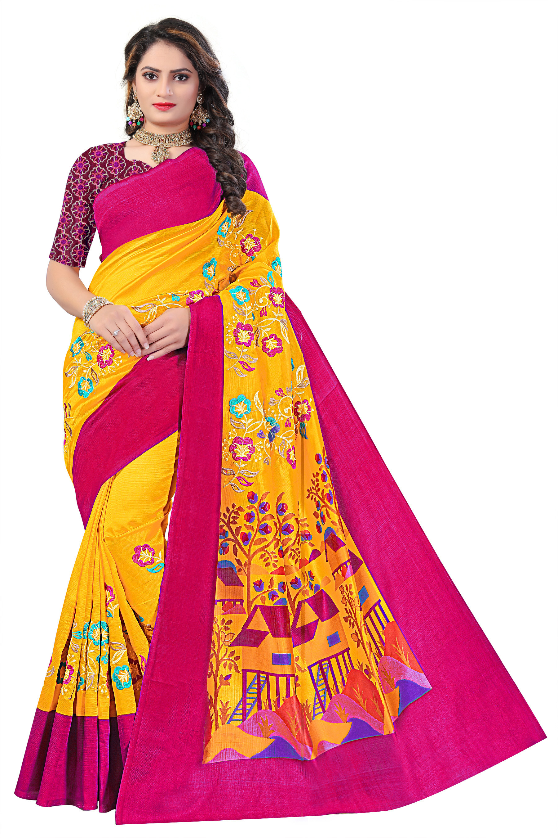 Multi Colour New Art Silk Saree