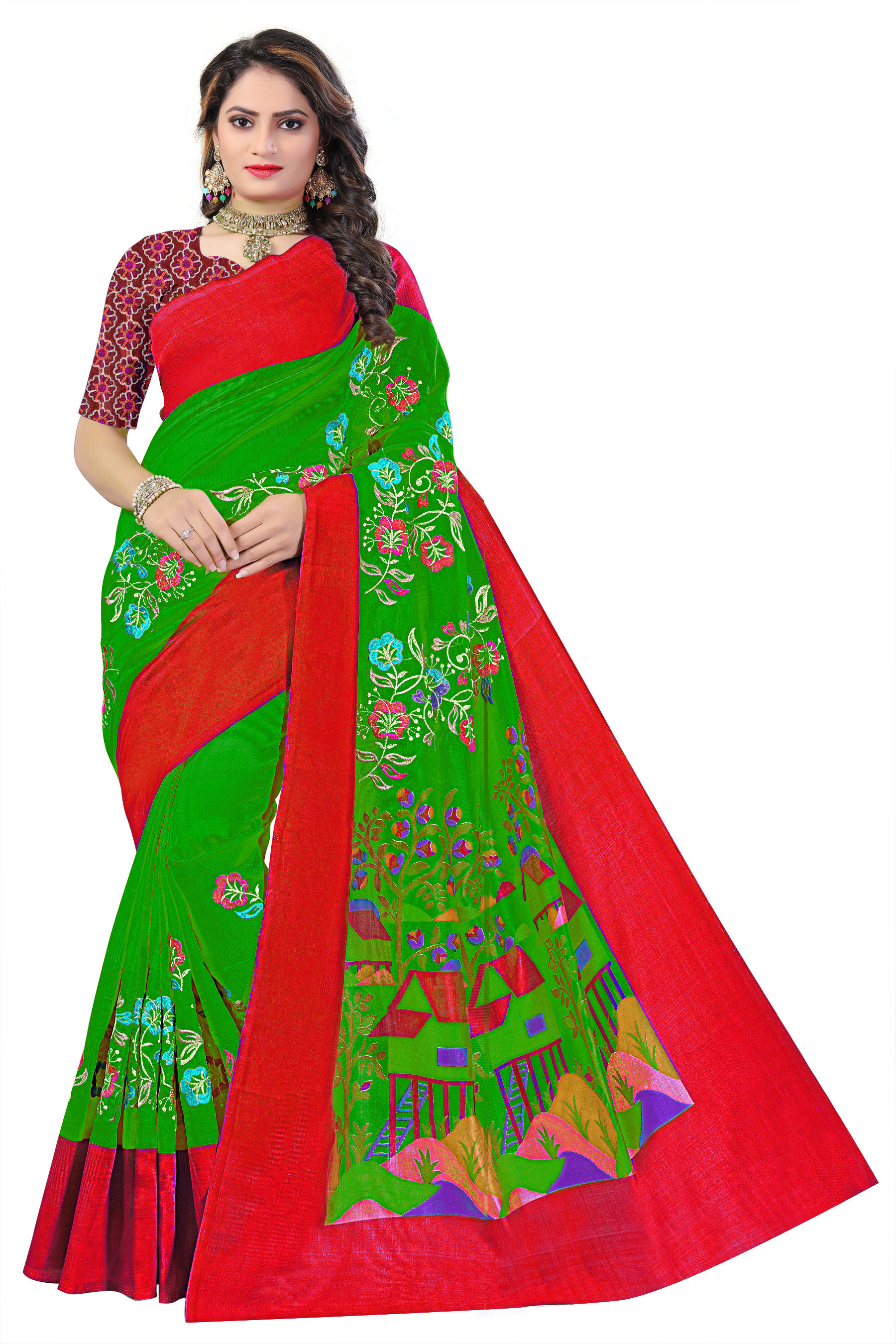 Multi Colour New Art Silk Saree