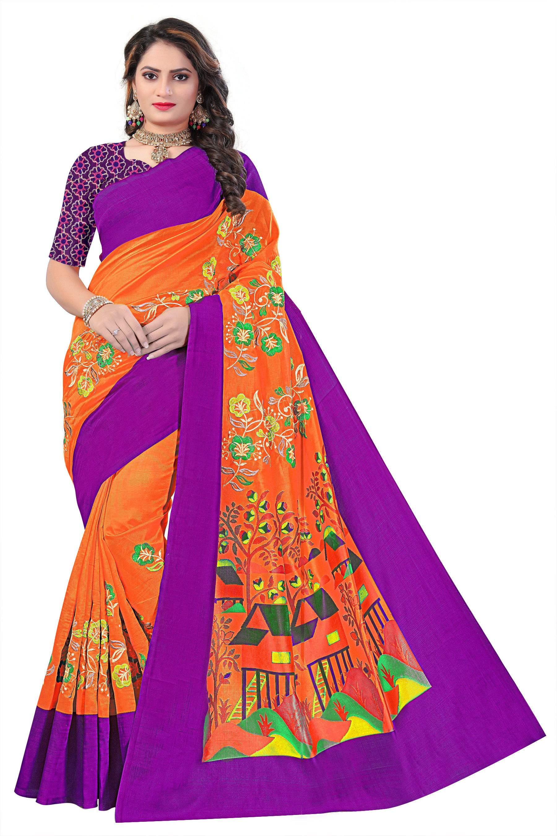 Multi Colour New Art Silk Saree