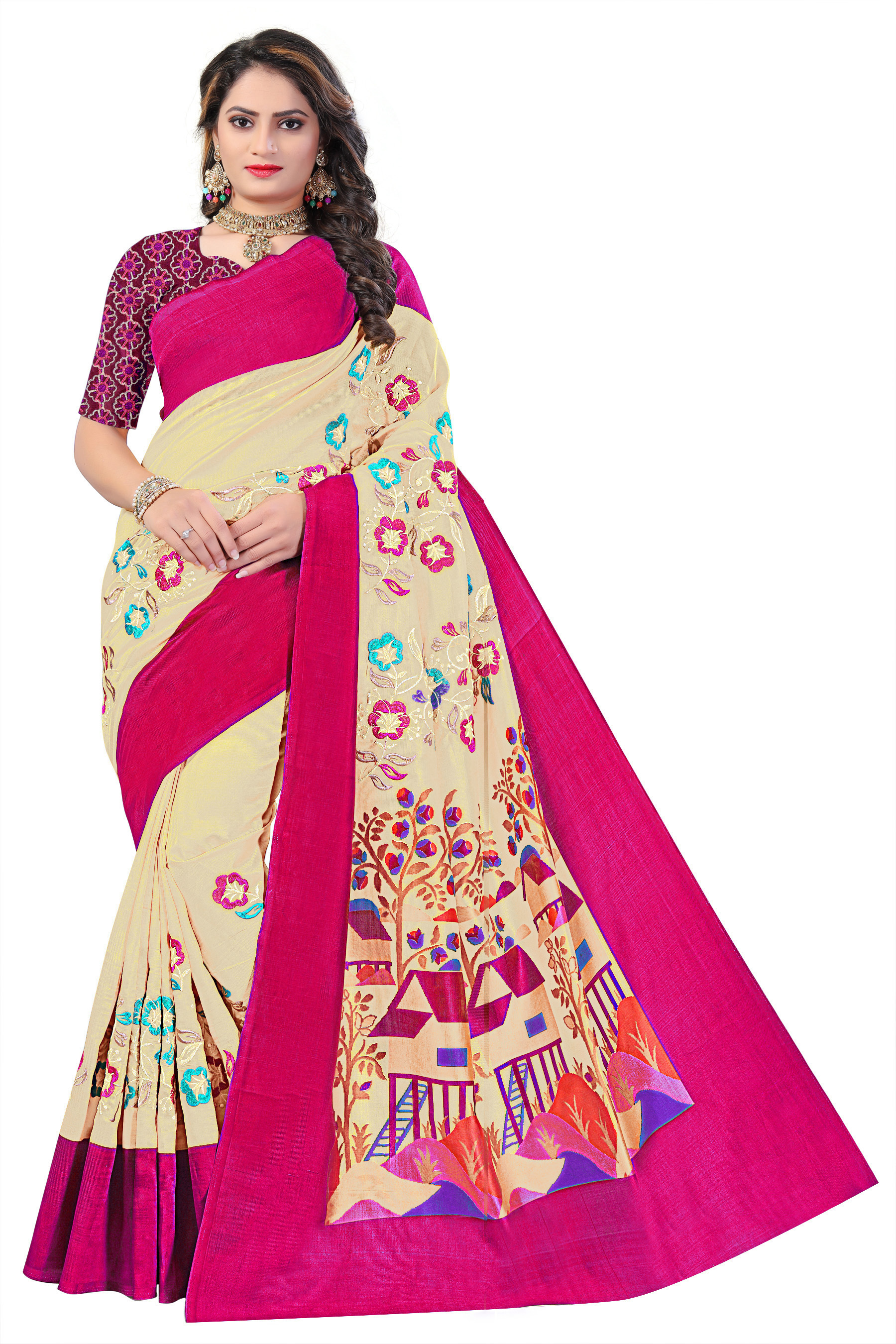 Multi Colour New Art Silk Saree