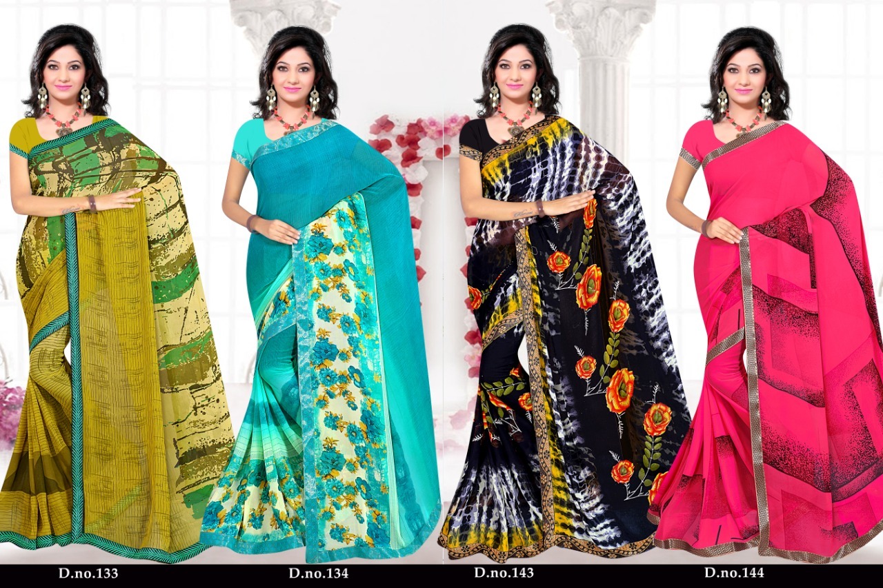 Panipuri Sarees - Georgette Fabric, Length 5.5 Mtr, Blouse Length 0.8 Mtr | Multi Color, Printed Pattern, Unique Style