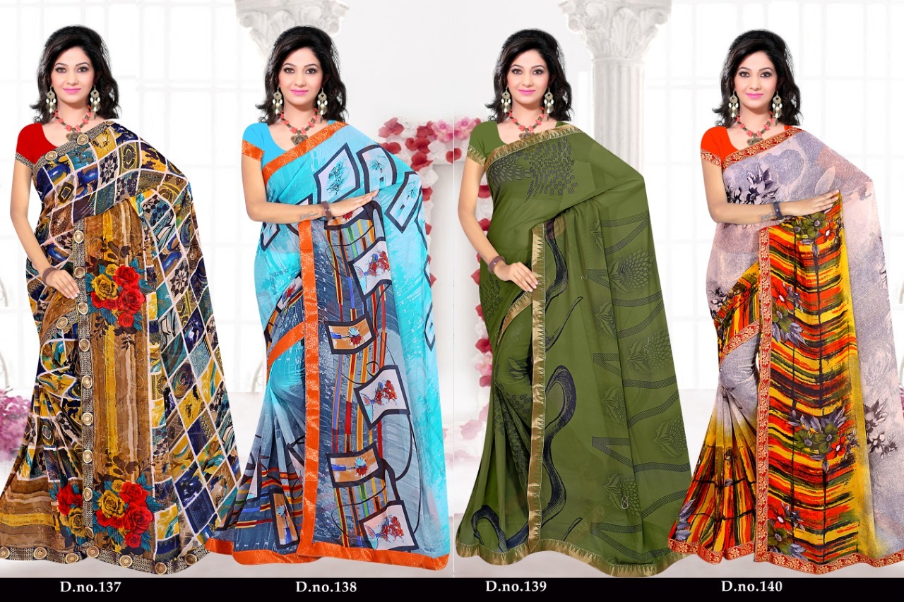 Panipuri Sarees - Georgette Fabric, Length 5.5 Mtr, Blouse Length 0.8 Mtr | Multi Color, Printed Pattern, Unique Style