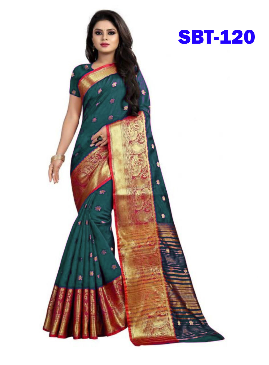 Bahubali Butta - Aura Cotton Silk Saree, Length: 5.5 Mtr, Blouse Length: 0.8 Mtr, Multi Colour Design, Ideal For Traditional Occasions