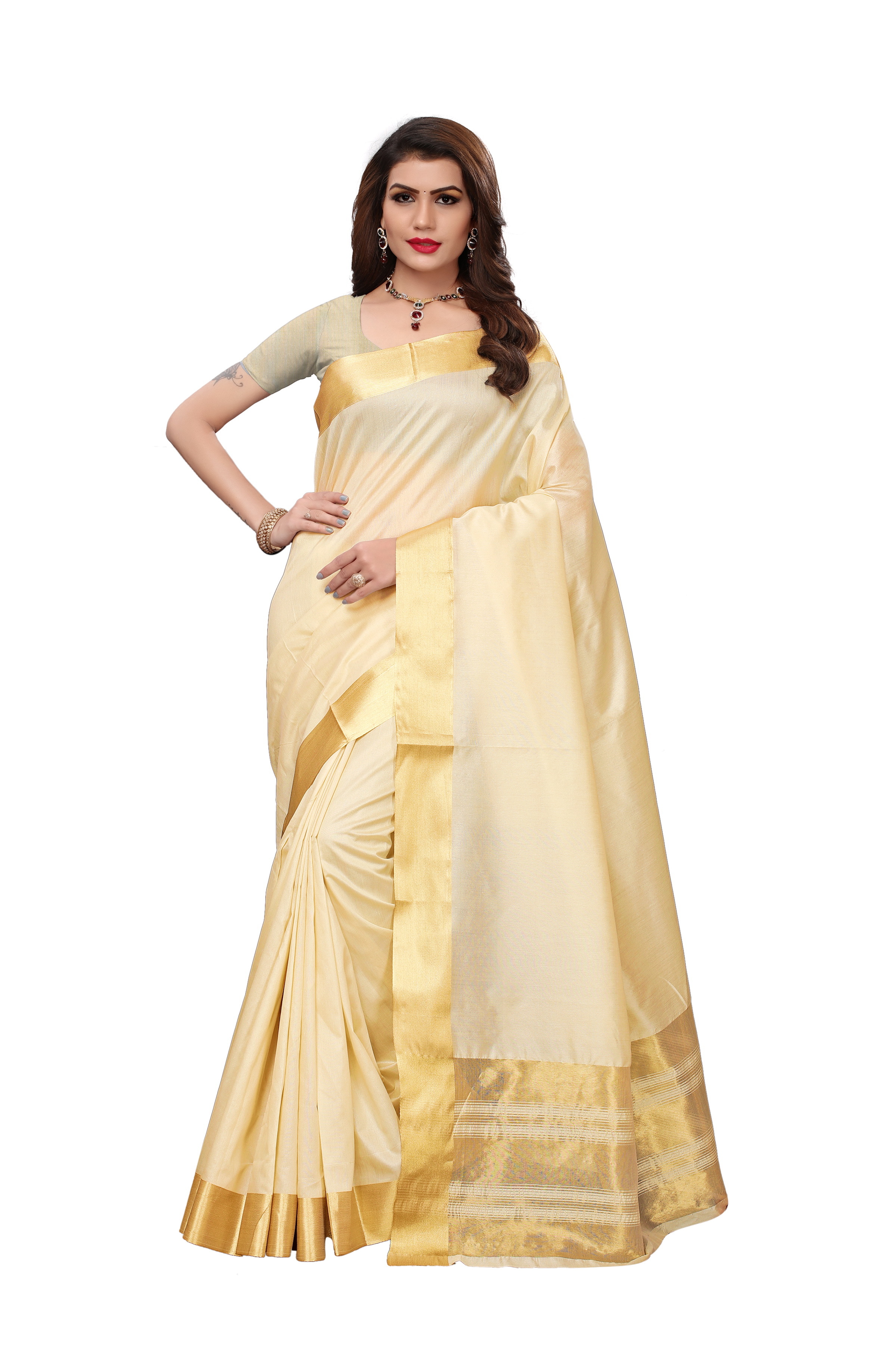 Cotton Silk Soft Saree - 5.5 Mtr Length, 0.8 Mtr Blouse Length | Multi Color, Printed Pattern, Stone Work, Other Style, Cotton Silk Material