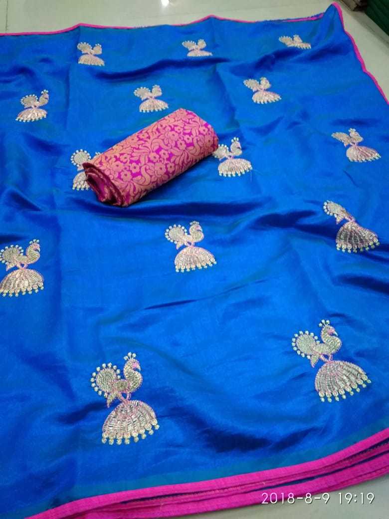 Sana Silk Embroidery Work Saree - Fabric: Sana Silk, Length: 5.5 Mtr, Blouse Length: 0.8 Mtr | Closure: Laces, Color: Red, Green, Pink, Blue, Fabric Type: Art Silk, Pattern: Embroidered, Style: Other Indian