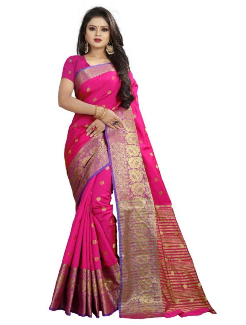 Bahubali Butta Cotton Silk Saree - 5.5 Mtr Length, Multi Colour | Premium Quality Fabric, Blouse Included