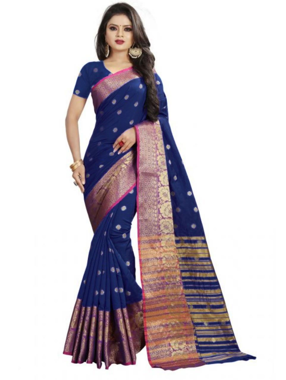 Bahubali Butta Cotton Silk Saree - 5.5 Mtr Length, Multi Colour | Premium Quality Fabric, Blouse Included