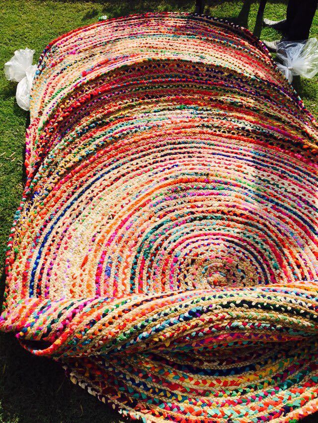 Multi Color Braided Jute Chindi Round Area Rugs