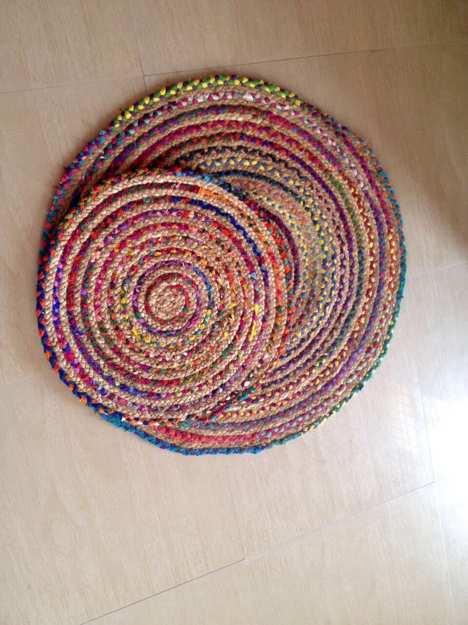 Multi Color Braided Jute Chindi Round Area Rugs