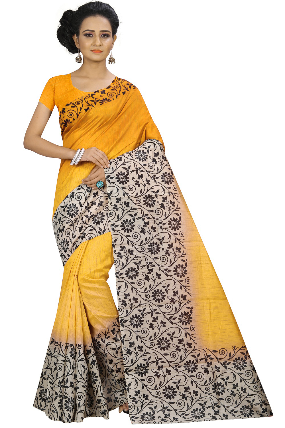 Banglori Silk Saree - Fabric: Art Silk Length: 5.5 Mtr Blouse Length: 0.8 Mtr | Color Options: Sky Yellow Red Green Pattern: Printed Style: Bangali
