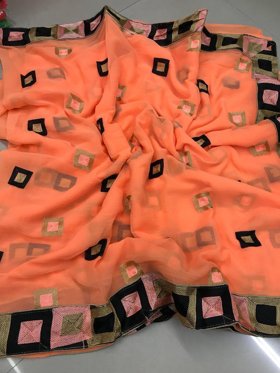 Divini Best Silk Saree - Georgette Fabric, 5.5 Mtr Length, Multi Color, Plain Pattern, Stone Work Embellishment | Cotton Silk Blend, Blouse Length 0.8 Mtr