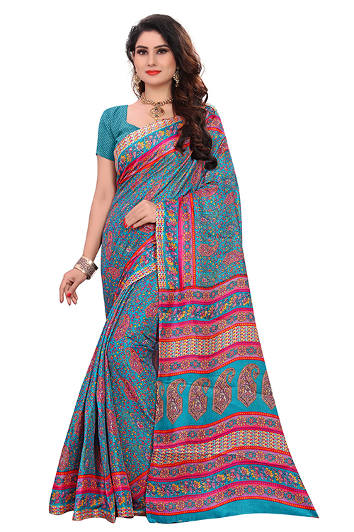 Pashmina Silk Saree - Kashmiri Pashmina Silk, Length: 5.5 Mtr, Blouse Length: 0.8 Mtr | Multi Colour, Printed Pattern, Other Indian Style