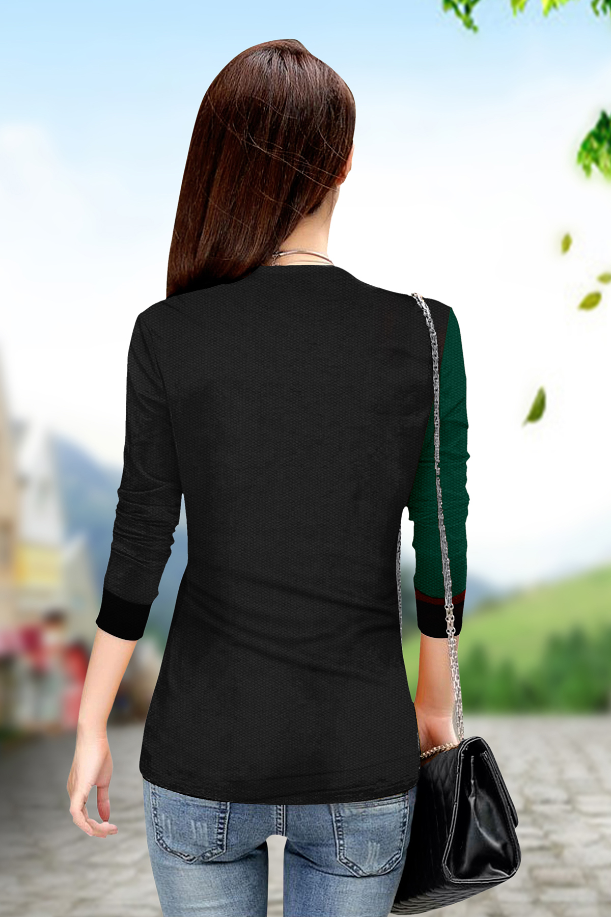 Ladies Plain T Shirt - Polyester, Sizes [S, M, L, Xl, Xxl] | Colors: Green, Black, Long Sleeve Design, Trendy Style For College Girls