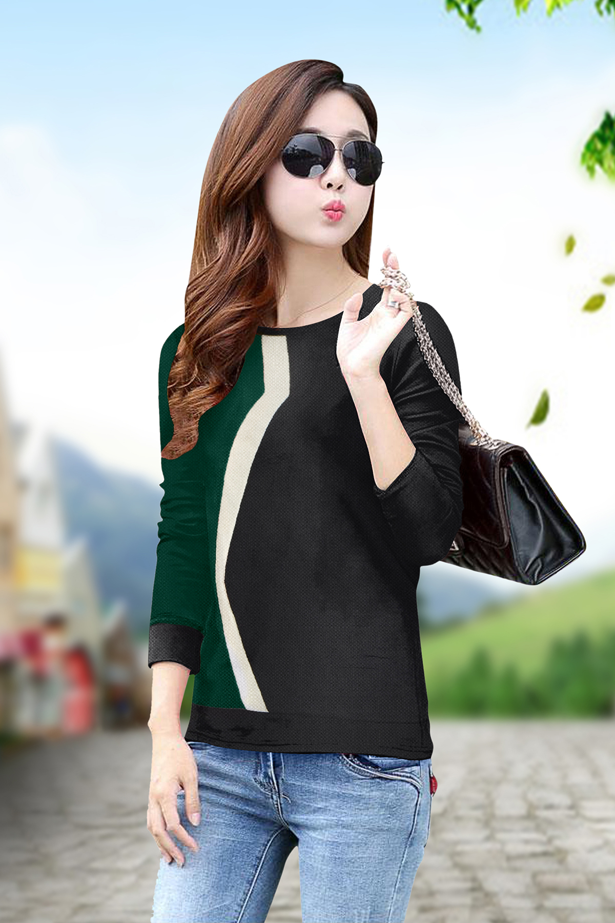 Ladies Plain T Shirt - Polyester, Sizes [S, M, L, Xl, Xxl] | Colors: Green, Black, Long Sleeve Design, Trendy Style For College Girls