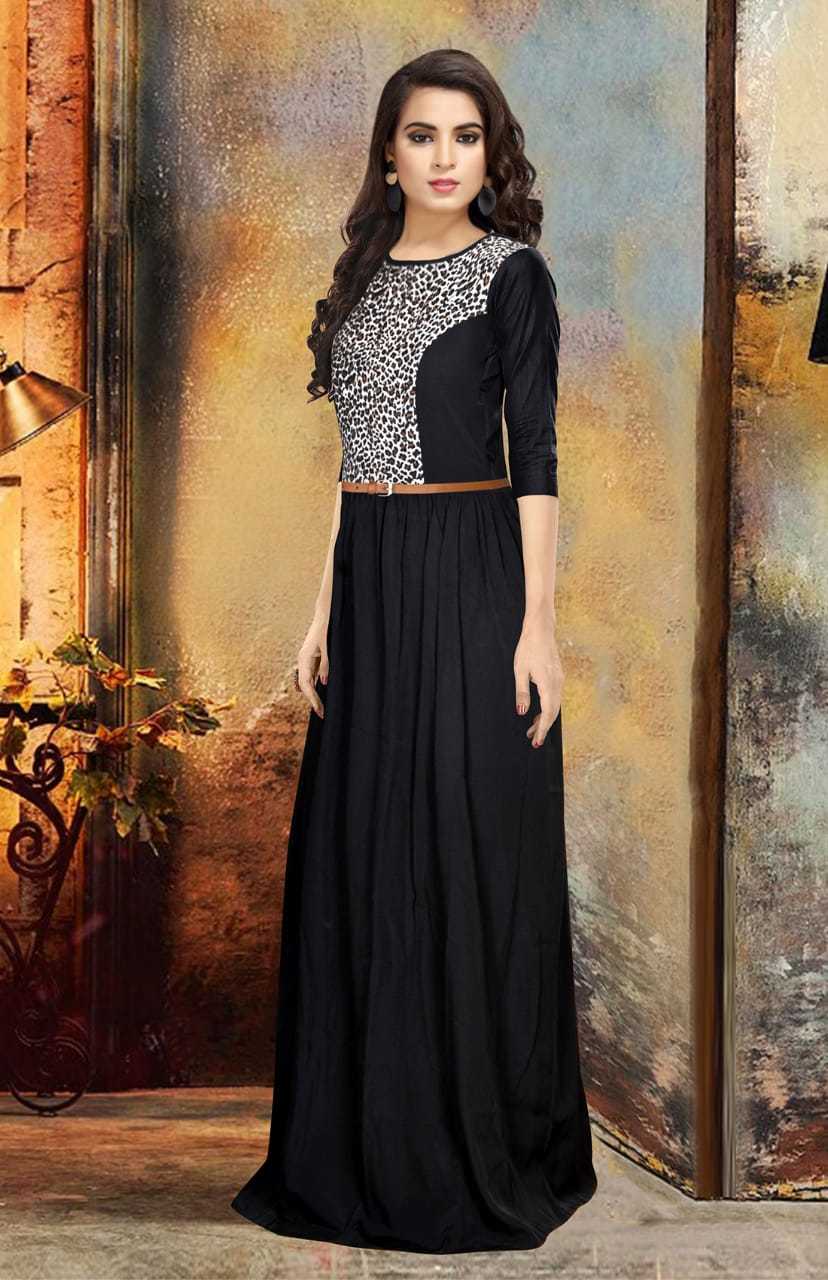 Women Gown - Crepe Material, S-xxl Size, Black Color, 53 Inch Length, Printed Design, Short Sleeves, Casual Dress For Summer & All Season Wear
