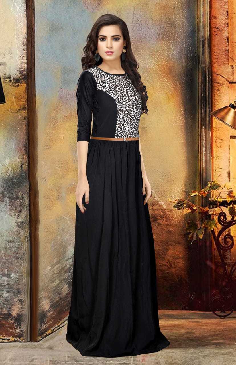 Women Gown - Crepe Material, S-xxl Size, Black Color, 53 Inch Length, Printed Design, Short Sleeves, Casual Dress For Summer & All Season Wear