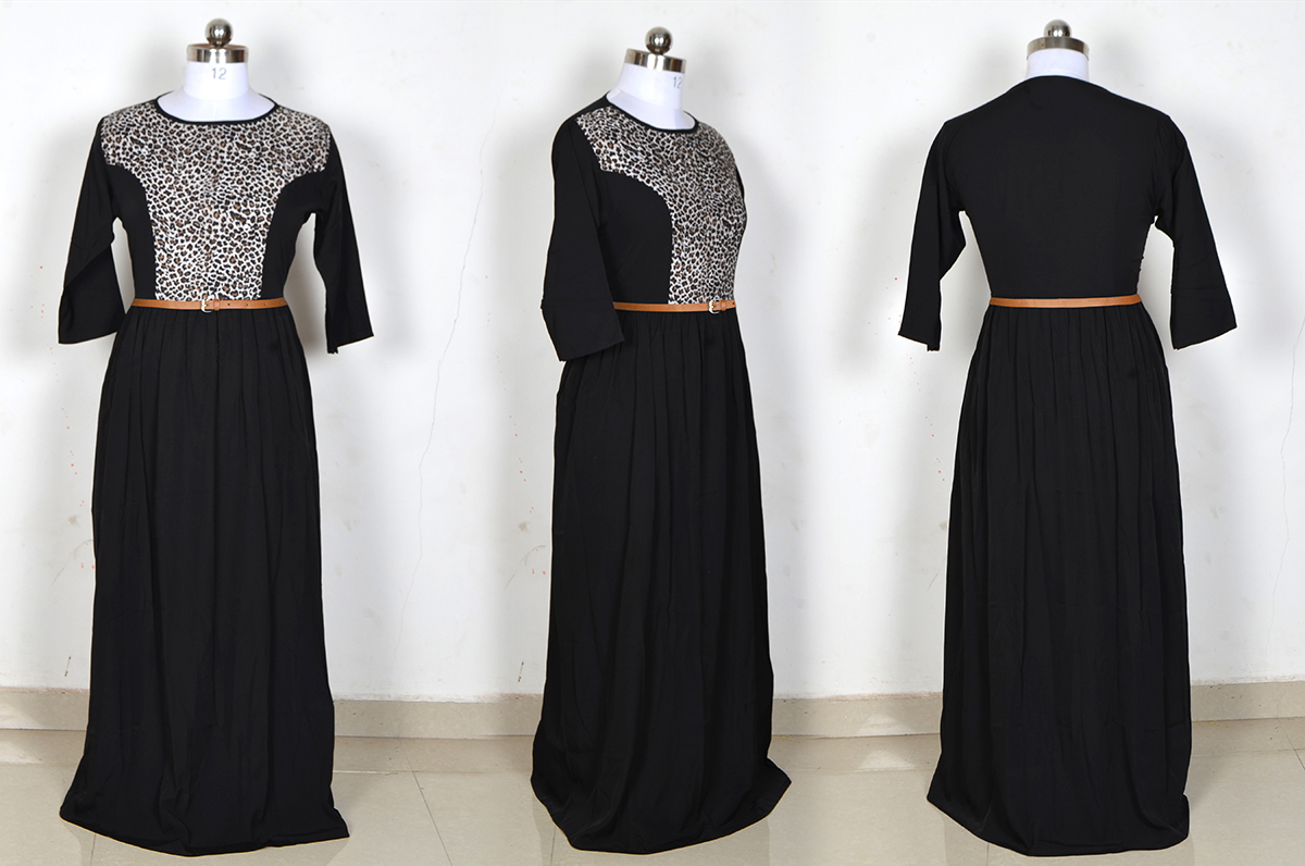 Women Gown - Crepe Material, S-xxl Size, Black Color, 53 Inch Length, Printed Design, Short Sleeves, Casual Dress For Summer & All Season Wear