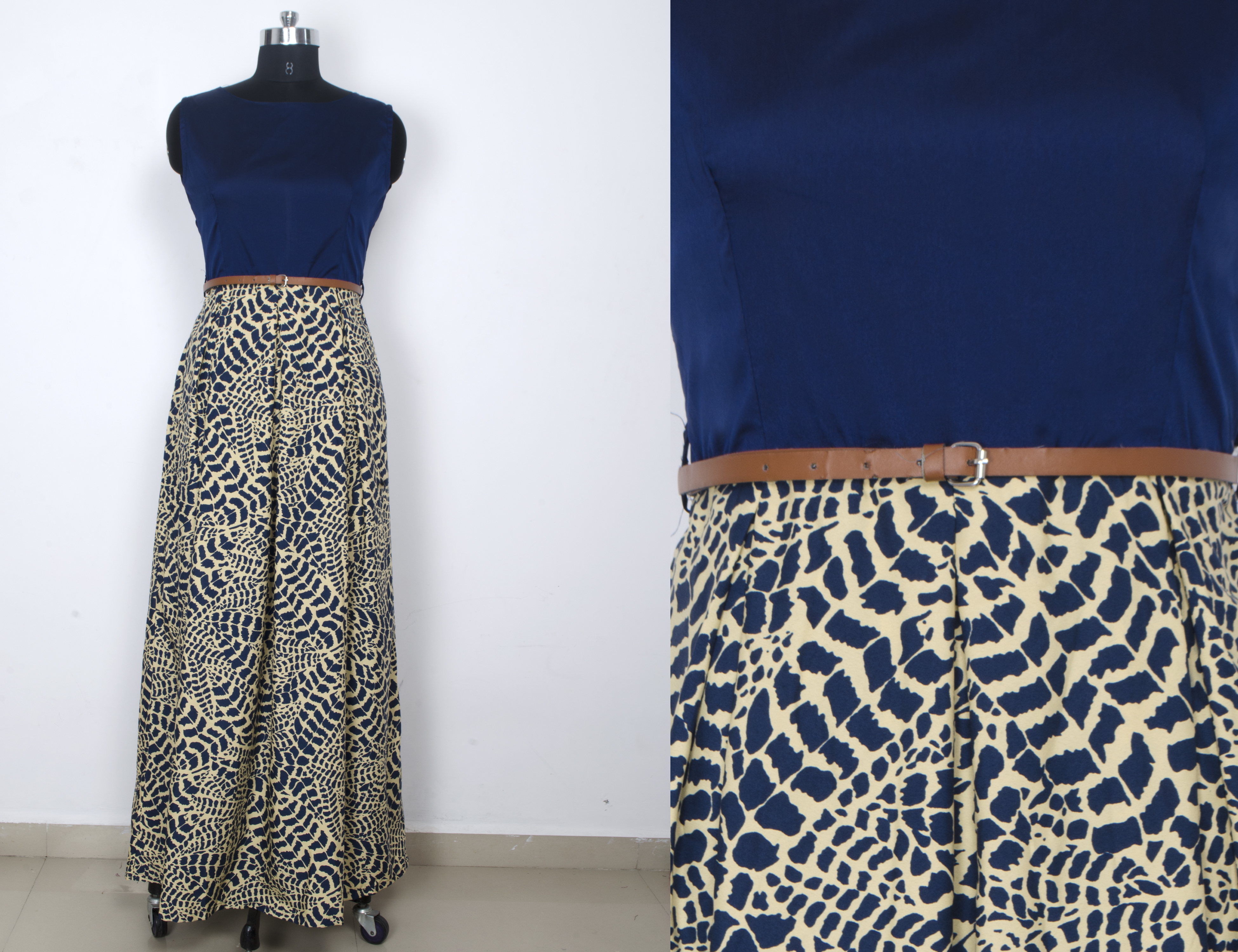 Designer Party Wear Gown - Crepe Material, Length: 54 Inch, Available Sizes: S-xxl - Trendy Printed Design, Sleeveless Style, Easy Wash, No Fade