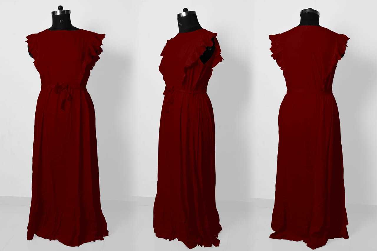 Exclusive Designer Maroon Rayon Frock Suit - Sizes S To Xxl | Sleeveless, No Fade, Washable, All Season Wear