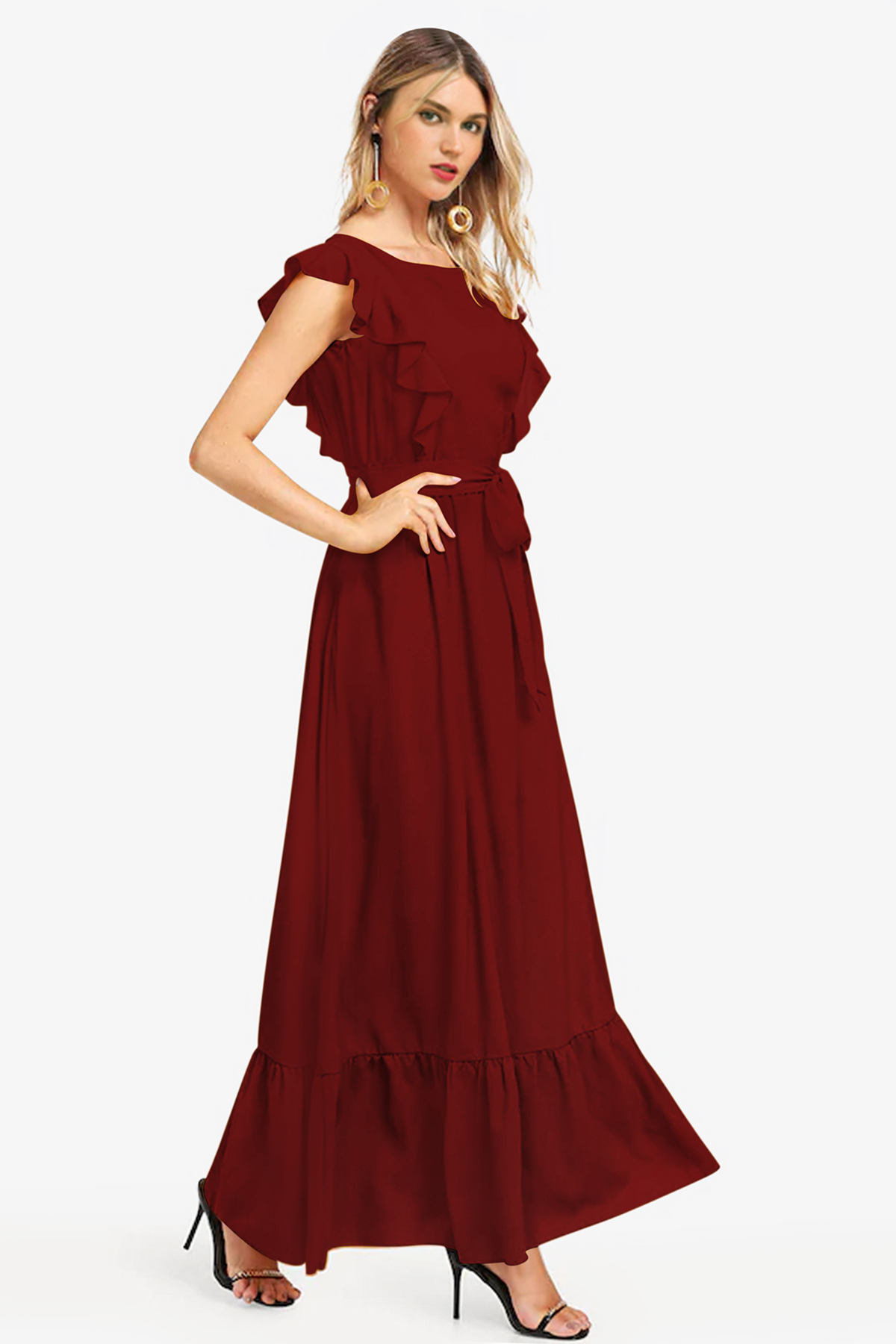 Exclusive Designer Maroon Rayon Frock Suit - Sizes S To Xxl | Sleeveless, No Fade, Washable, All Season Wear
