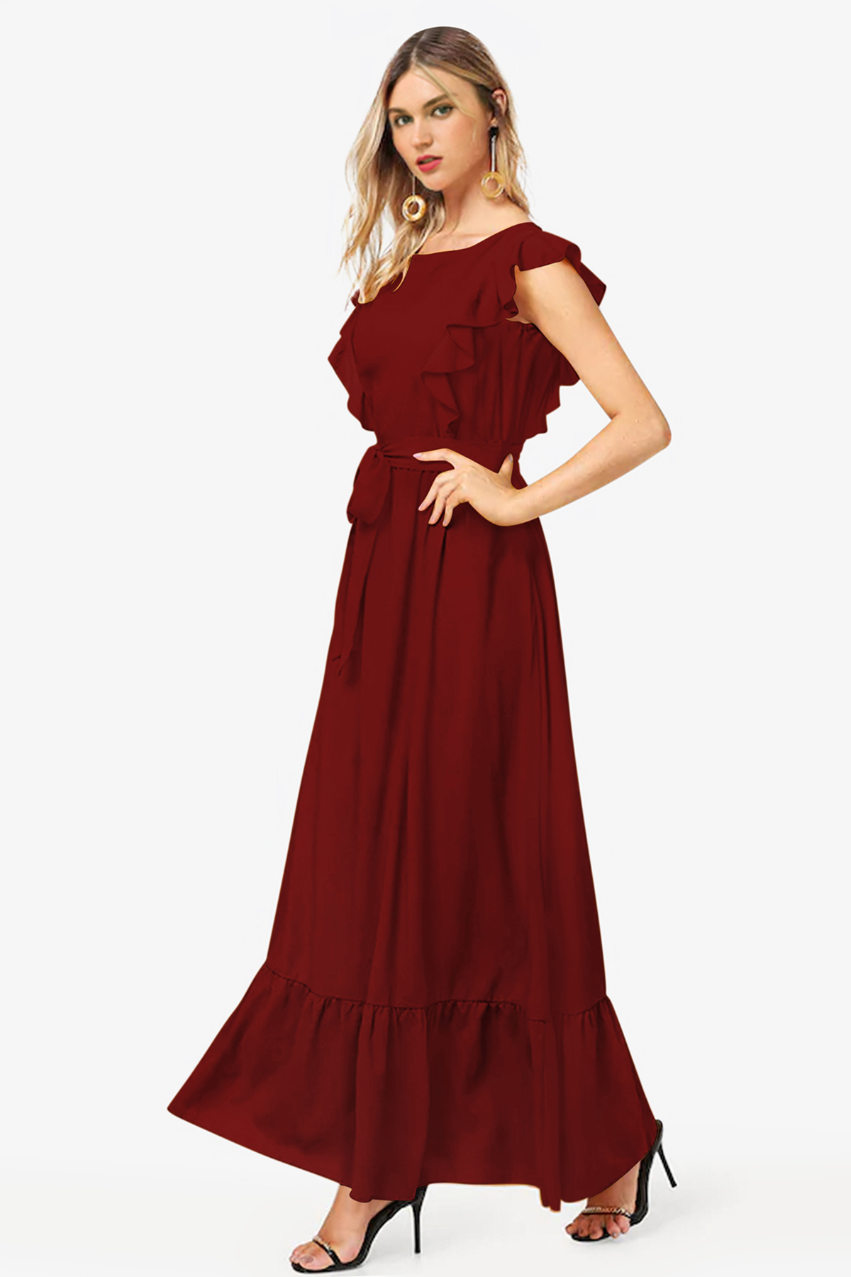 Exclusive Designer Maroon Rayon Frock Suit - Sizes S To Xxl | Sleeveless, No Fade, Washable, All Season Wear