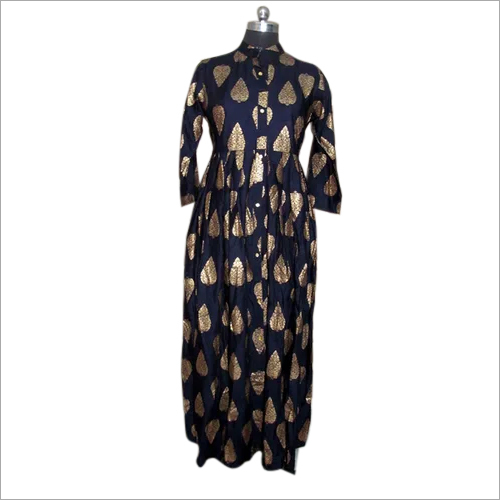 ब्लॉक प्रिंट रेयन फैब्रिक ब्लू लेडीज़ कुर्ता