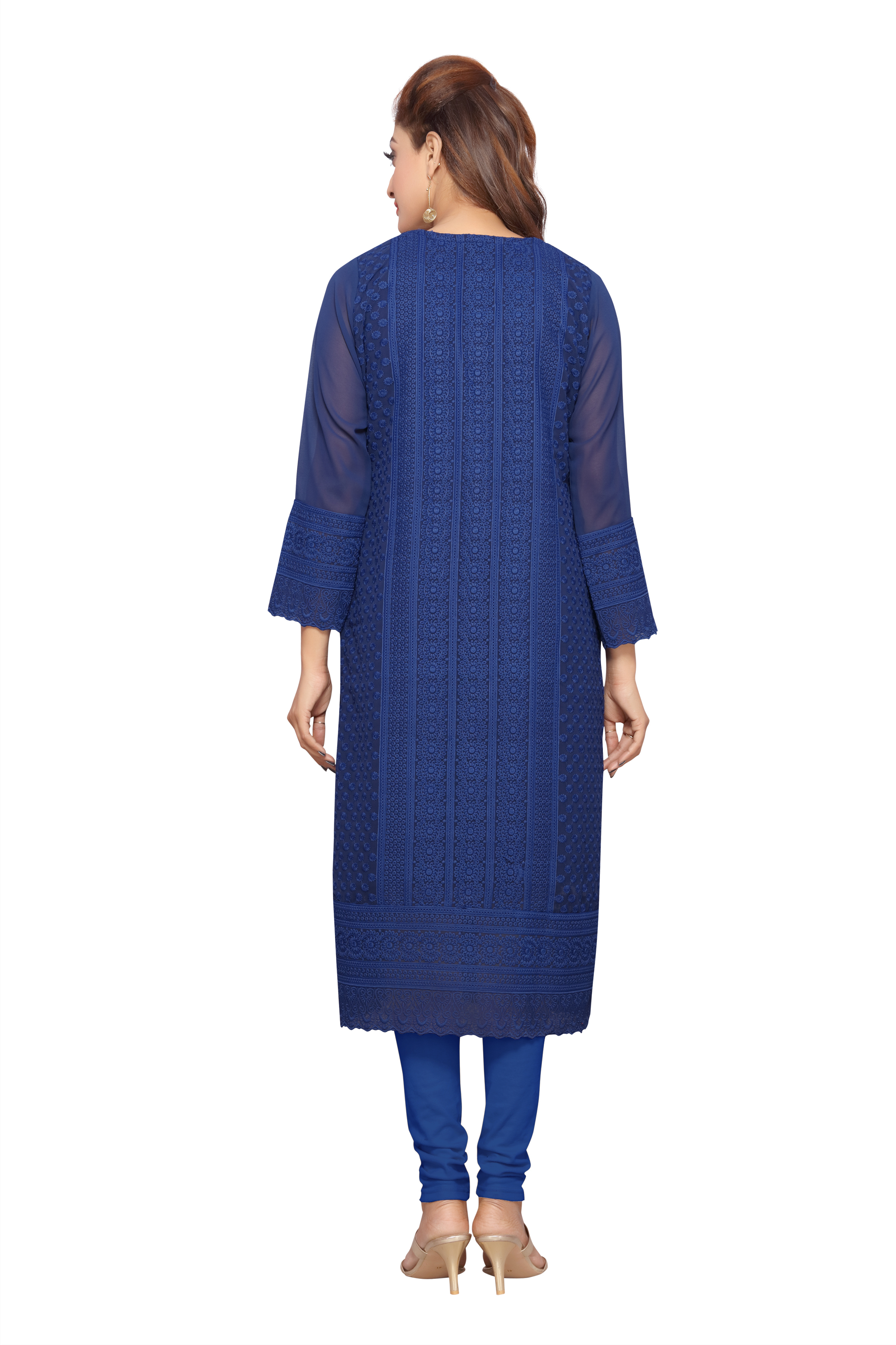 Anarkali Kurtis - Cotton, 52 Inches Length, Blue Color, Long Sleeves, 24 Inches Sleeve Length | Comfortable Fabric, Elegant Look, Perfect Fit, Stylish Design, Versatile Style