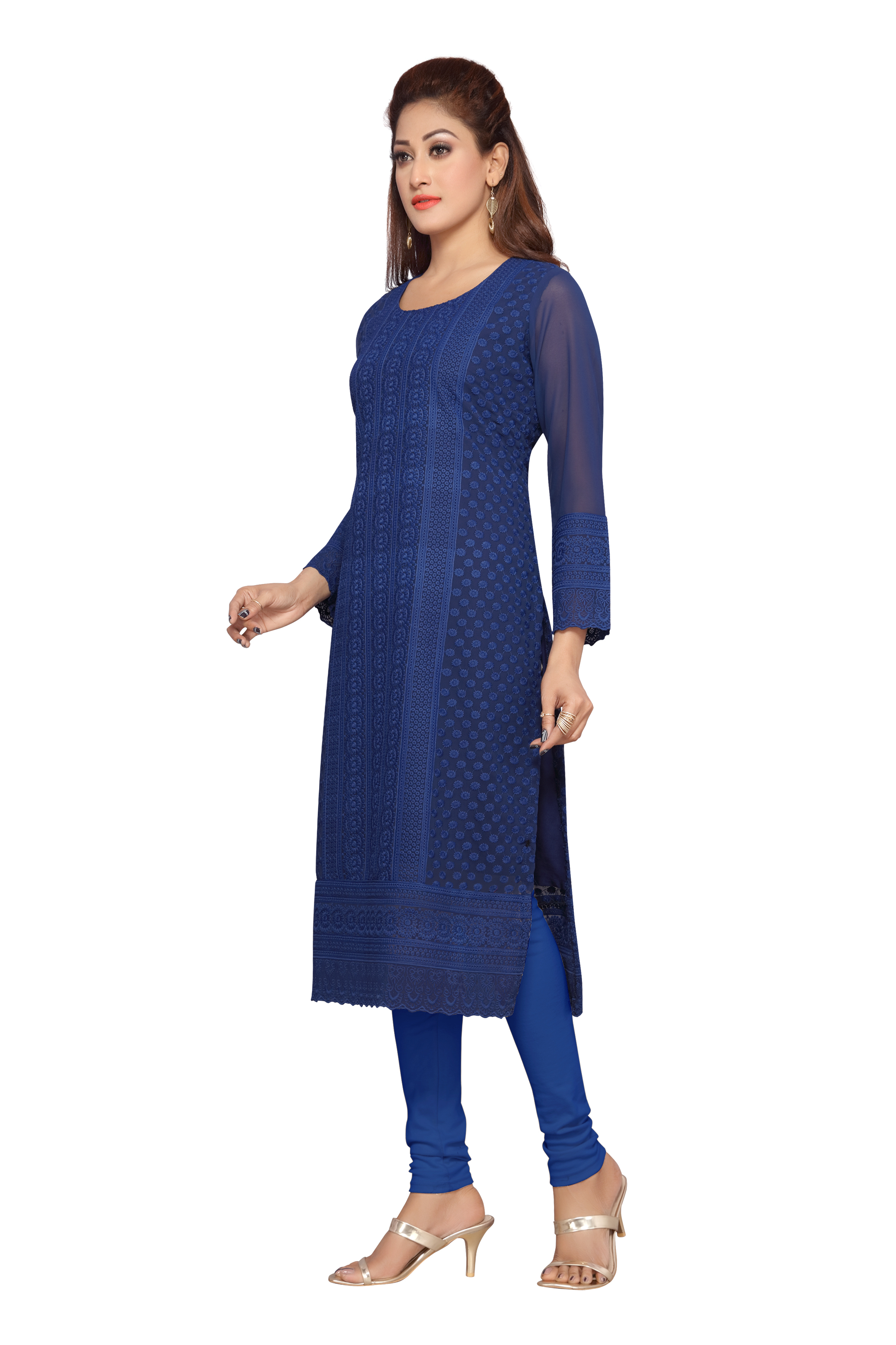 Anarkali Kurtis - Cotton, 52 Inches Length, Blue Color, Long Sleeves, 24 Inches Sleeve Length | Comfortable Fabric, Elegant Look, Perfect Fit, Stylish Design, Versatile Style