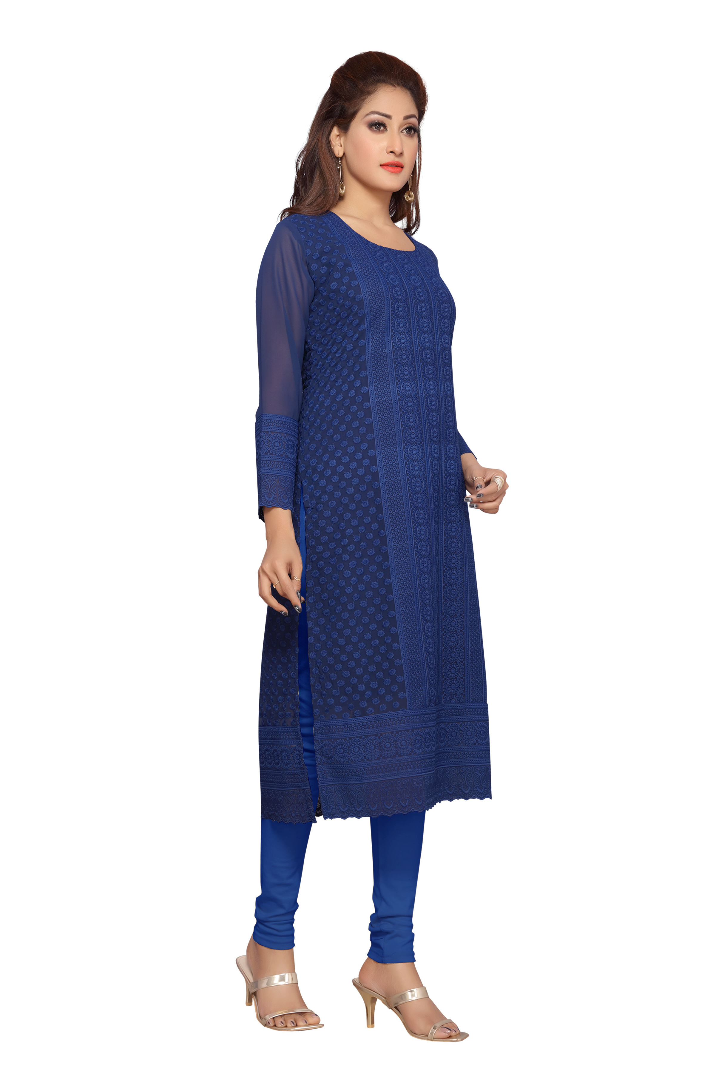 Anarkali Kurtis - Cotton, 52 Inches Length, Blue Color, Long Sleeves, 24 Inches Sleeve Length | Comfortable Fabric, Elegant Look, Perfect Fit, Stylish Design, Versatile Style