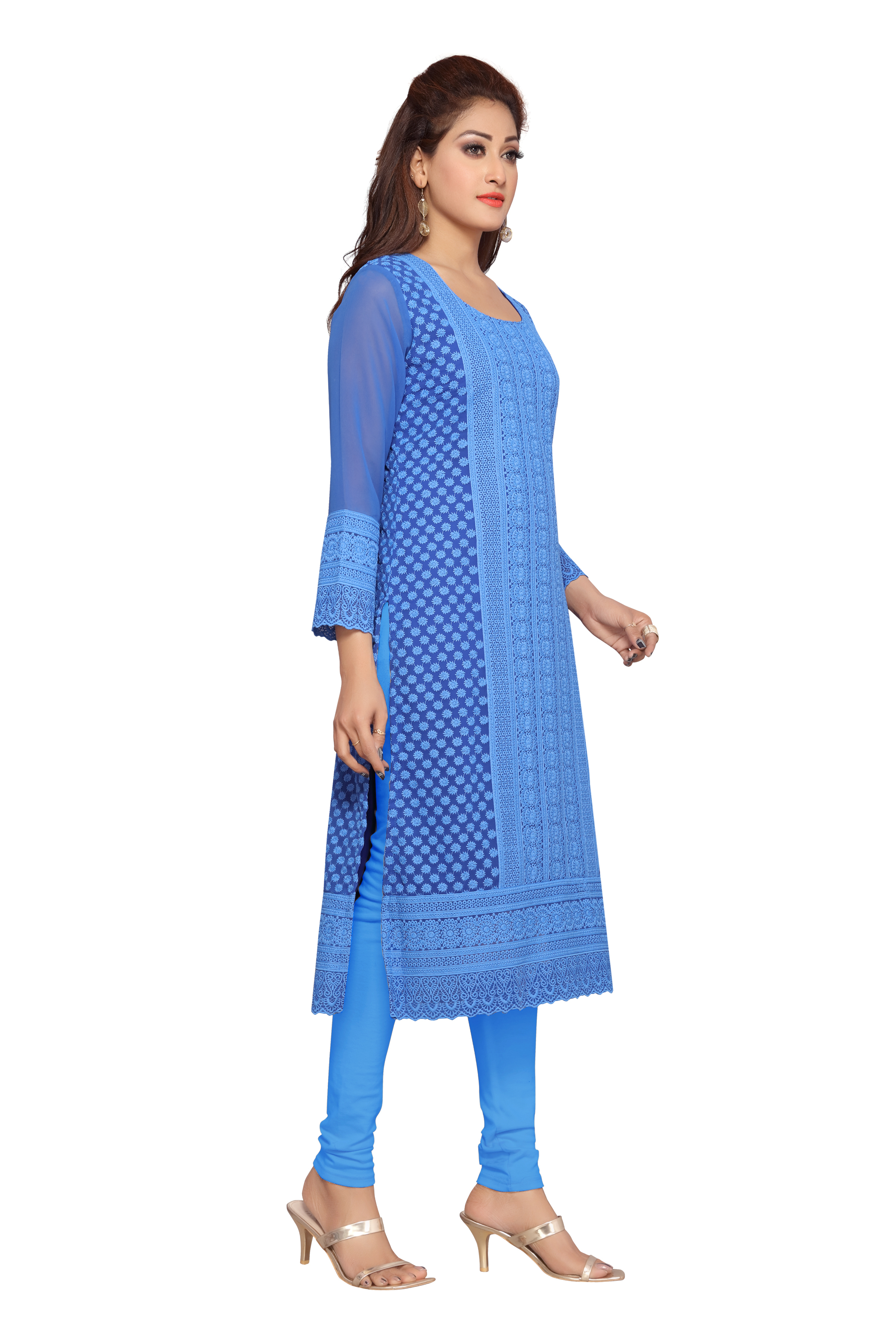 Embroidered Kurtis - Cotton, 44 Inches, Blue | Chikankari Embroidery, Elegant Design, Soft Fabric, Comfortable Fit, Stylish Look
