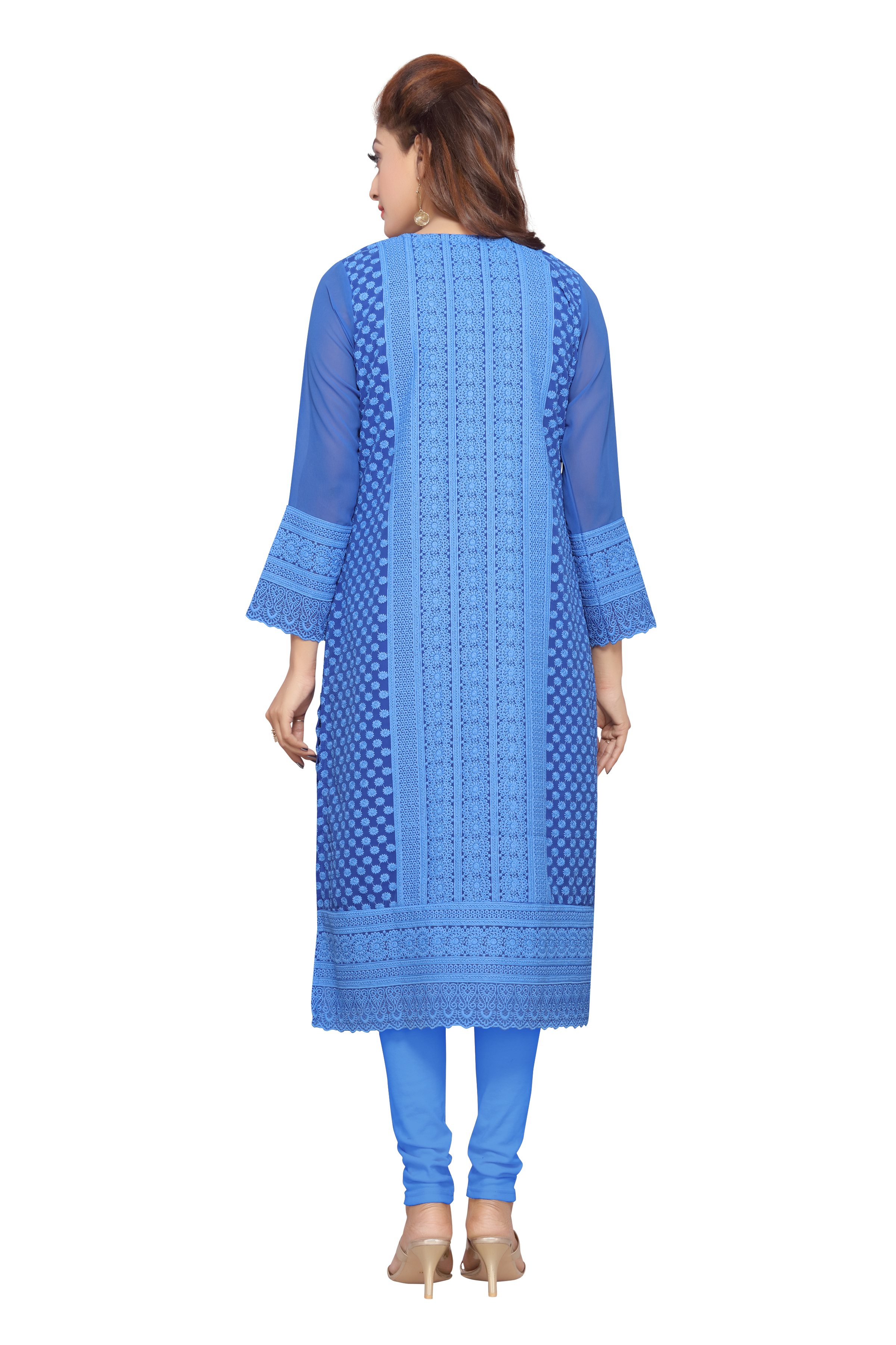 Embroidered Kurtis - Cotton, 44 Inches, Blue | Chikankari Embroidery, Elegant Design, Soft Fabric, Comfortable Fit, Stylish Look