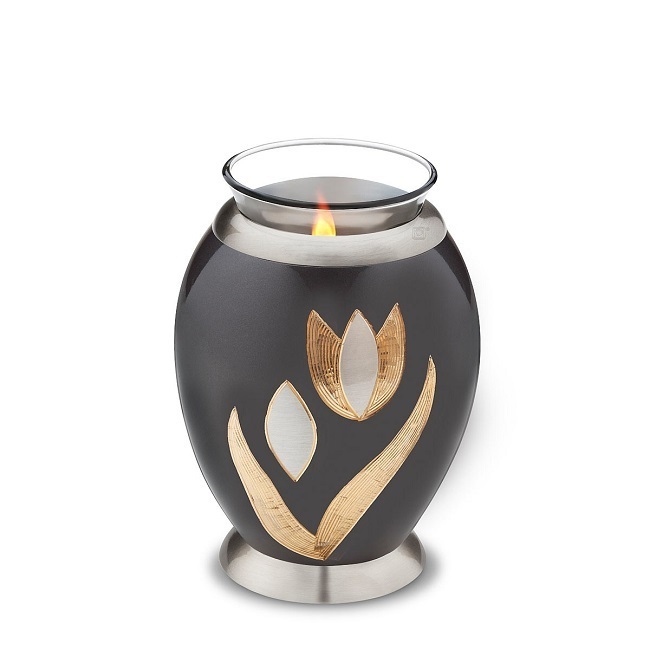 Black & Silver Tealight Candle Nirvana Adieu Keepsake Cremation Urn