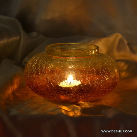 Tough Glass Round Shaped Small T Light Candle Holder - Style: Antique Imitation
